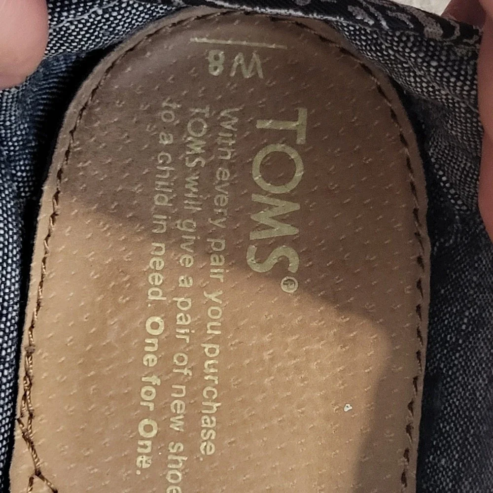 TOMS Classic Alpargata Black Silver Metallic Paisley Jacquard Slip On Shoes 8